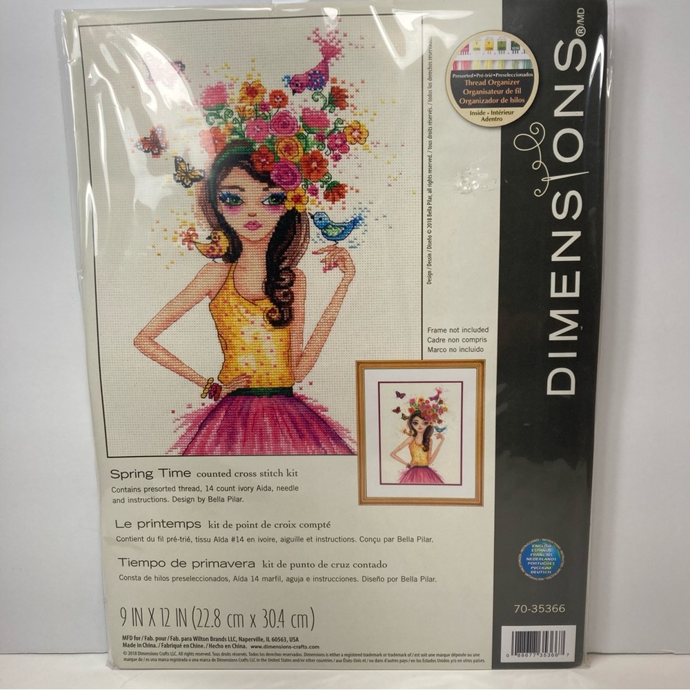 Spring Time Counted Cross Stitch Kit Flowers Birds Butterflies Woman in Dress